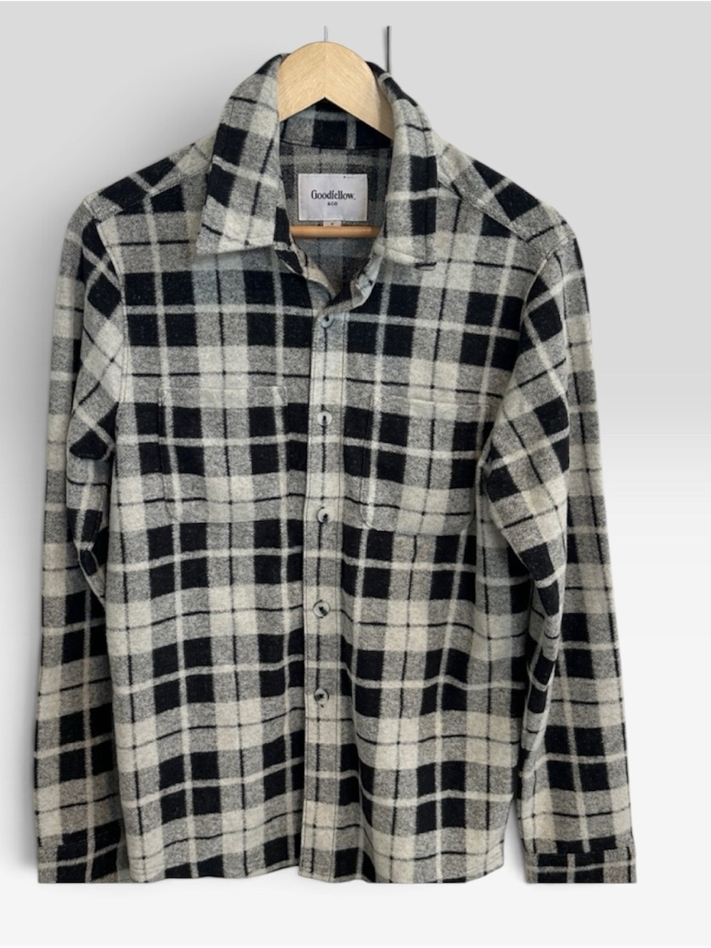 Goodfellow & Co Men’s Black Gray Plaid Flannel Button Down Shirt S